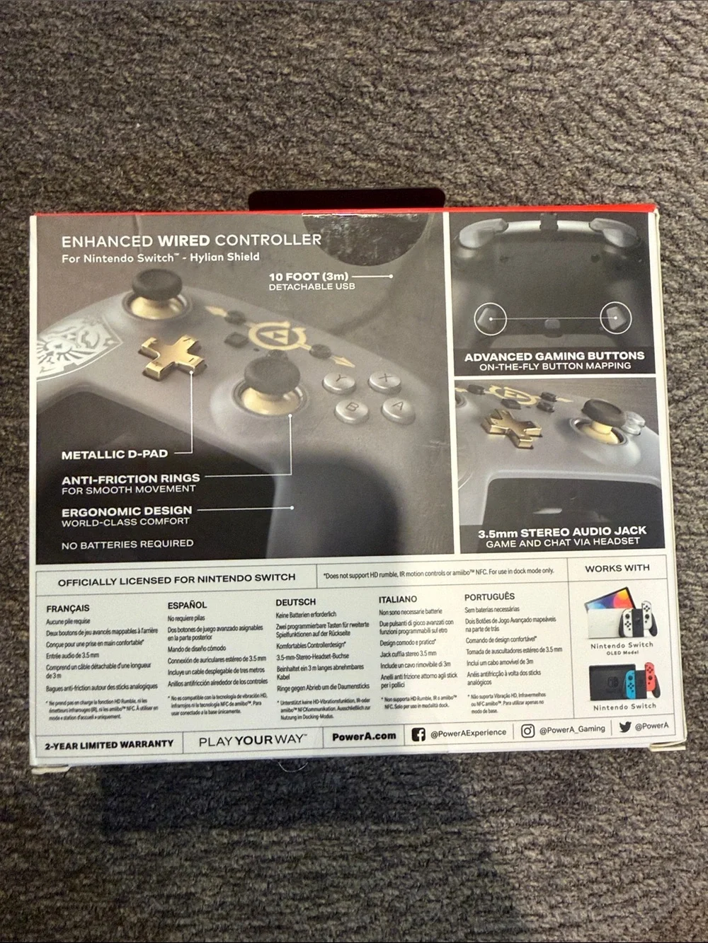 Powers Enhanced Nintendo Switch & Switch 2 Wired Controller- Zelda Hylian Shield